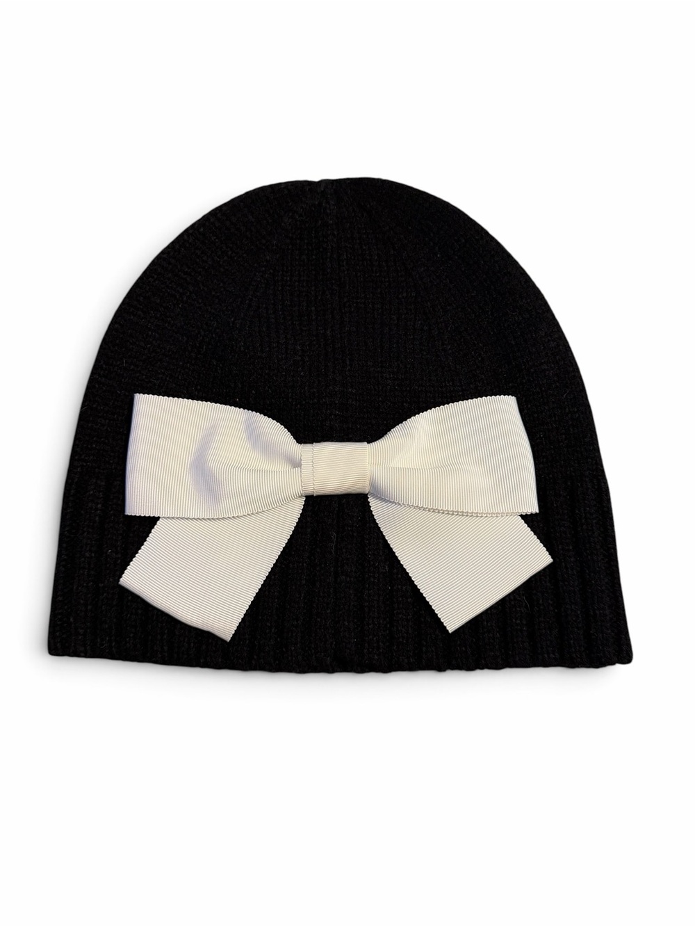 kate spade Black Knit Beanie with White Bow